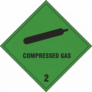 Hazard Warning Label Compressed Gas 2  - Green - 100 x 100mm