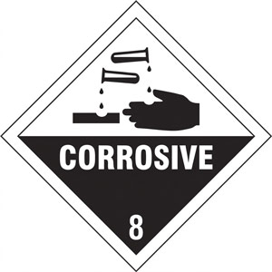 Hazard Warning Label Corrosive 8 - Black/White - 100 x 100mm