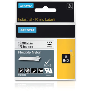 Dymo 18488 Rhino Nylon Tape 12mm x 3.5m Black on White S0718100