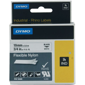 Dymo 18489 Rhino Nylon Tape 19mm x 3.5m Black on White S0718120