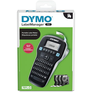 Dymo LabelManager 160 Label Maker Starter Kit with 3 Rolls D1 Label Tape 2181011