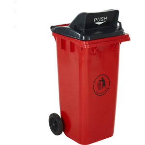 Yellow Wheeled Bins with Grey Push Flap Lid