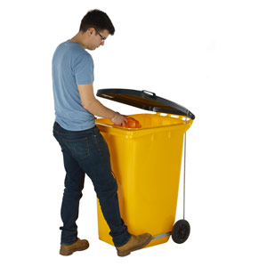 Yellow Wheeled Bins with Side Pedal & Grey Lid