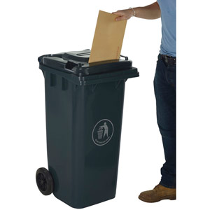 Yellow Wheeled Bins with Grey Letter Slot Lid