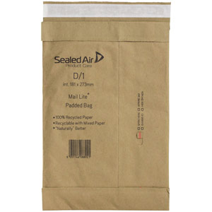 Mail Lite Padded Postal Bag Size D/1 181x273mm Brown (100 Pack) 100943477