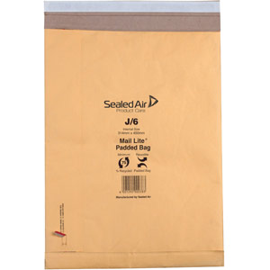 Mail Lite Padded Postal Bag Size J/6 314x450mm Gold (50 Pack) 100943512